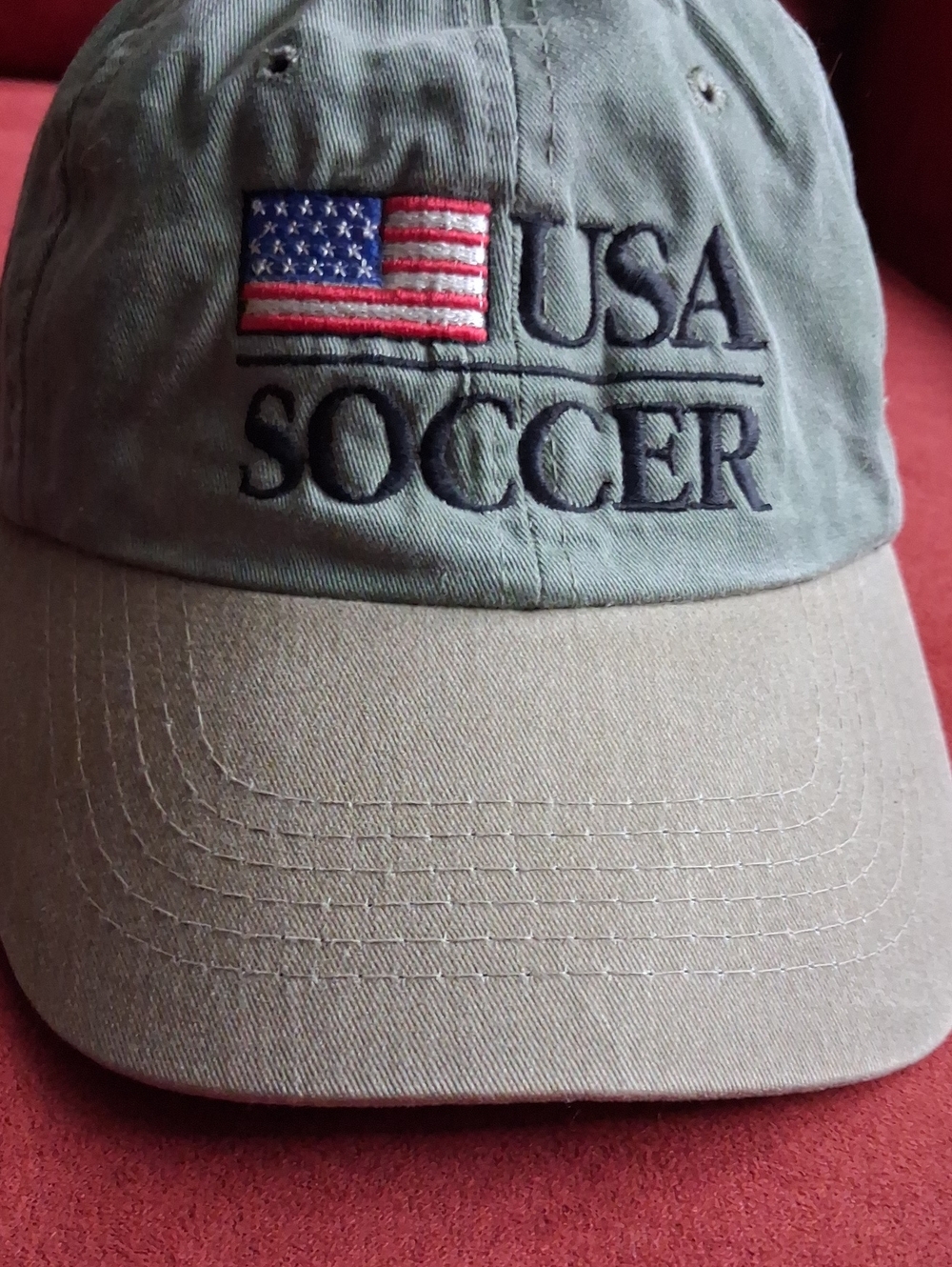 USA Soccer Embroidered Baseball Cap - Olive/Khaki